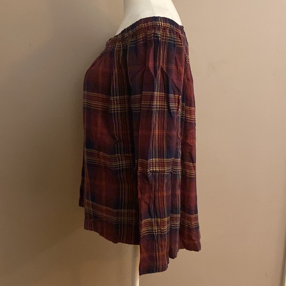 Anthropologie Cloth and Stone Homestead Plaid Off The Shoulder Top - Picture 3 of 14